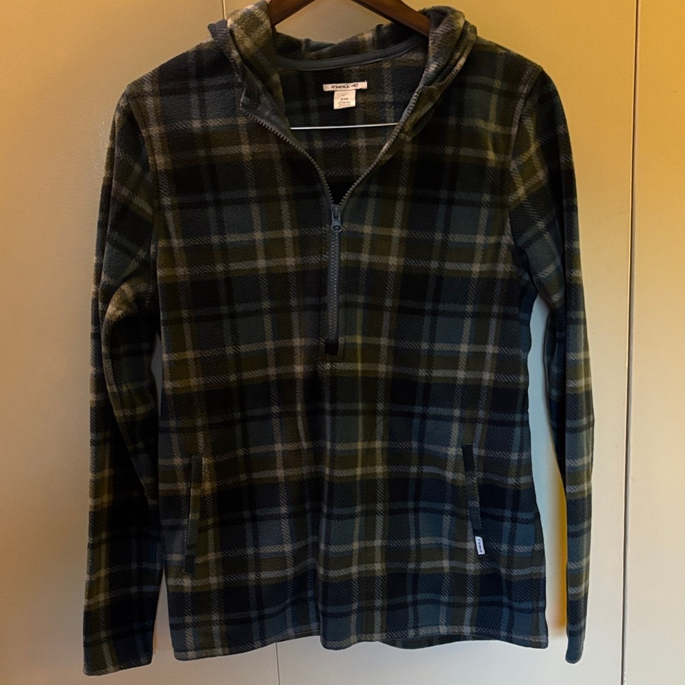 O'Neill Women's 1/2 Zip Plaid Fleece Pull Over Hoodie Small